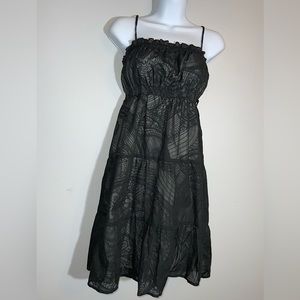 Vintage Black Floral Retro Cotton Midi Sundress Sz M